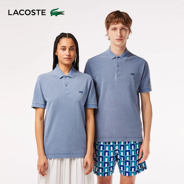 LACOSTELACOSTE 中性款-經典版型棉質網眼布短袖Polo衫(石洗藍)