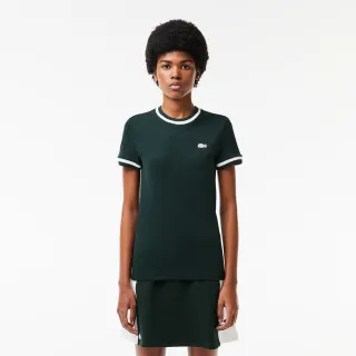 【LACOSTE】女裝-法國製造撞色滾邊合身短袖T恤(綠色)