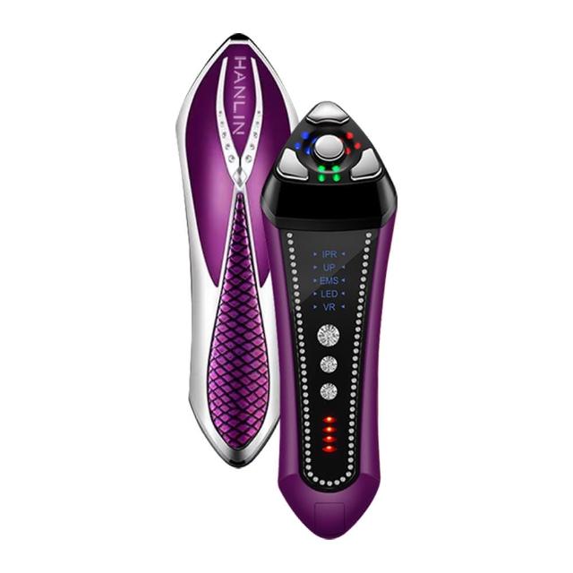 HANLIN FYV1 紫色系充電式臉部按摩器,專為臉部設計,尺寸約212mm x 61mm x 69mm,重量僅205g,輕巧便攜。中國製造,無國際電壓需求,配件詳見網頁,3個月保固。適合日常個人衛生保養,提升肌膚舒緩與美顏效果。 HANLIN FYV1