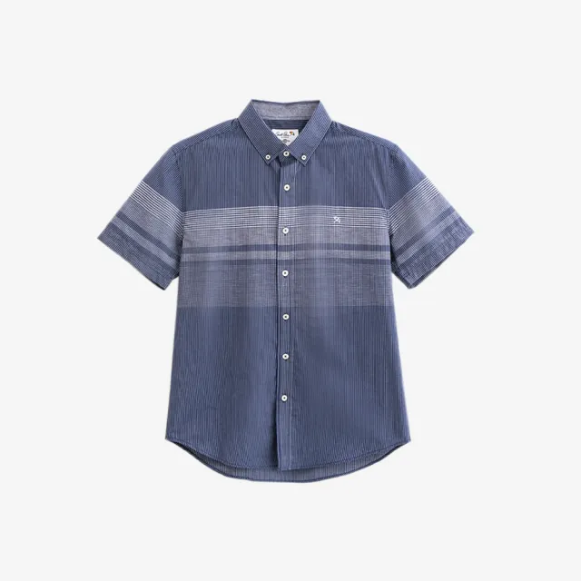 【Arnold Palmer 雨傘】男裝-質感格紋純棉短袖襯衫(深藍色)