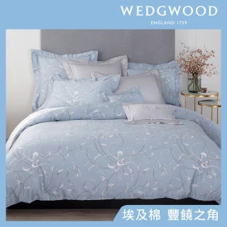 【WEDGWOOD】300織埃及棉 被套枕套床包四件組-豐饒之角 藍(雙人/加大 均一價)