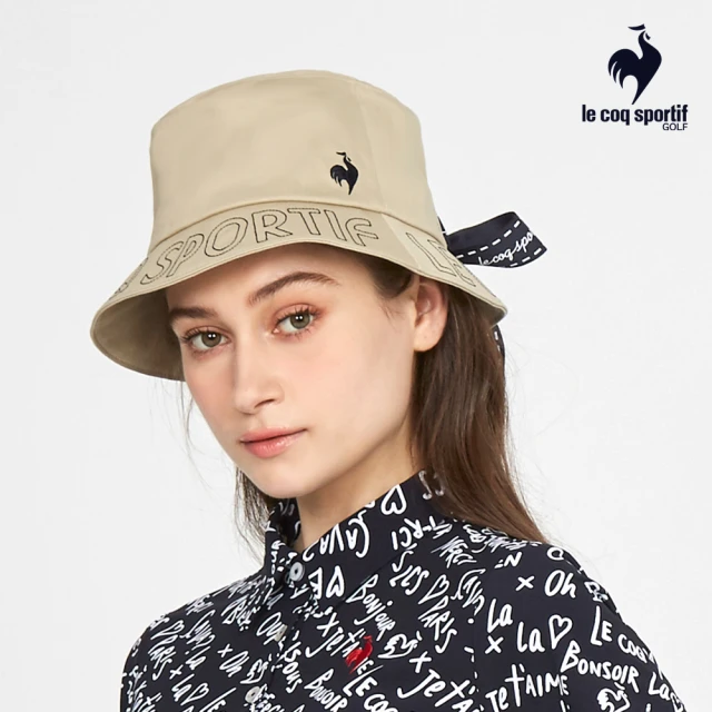 LE COQ SPORTIF 公雞 高爾夫系列 女款卡其色帽沿刺繡時尚緞帶遮陽帽 QLT0J171