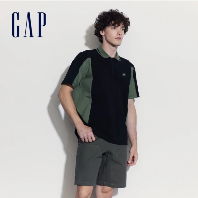 GAP 男裝 純棉短袖POLO衫 厚磅密織水洗棉系列-黑色(877412)