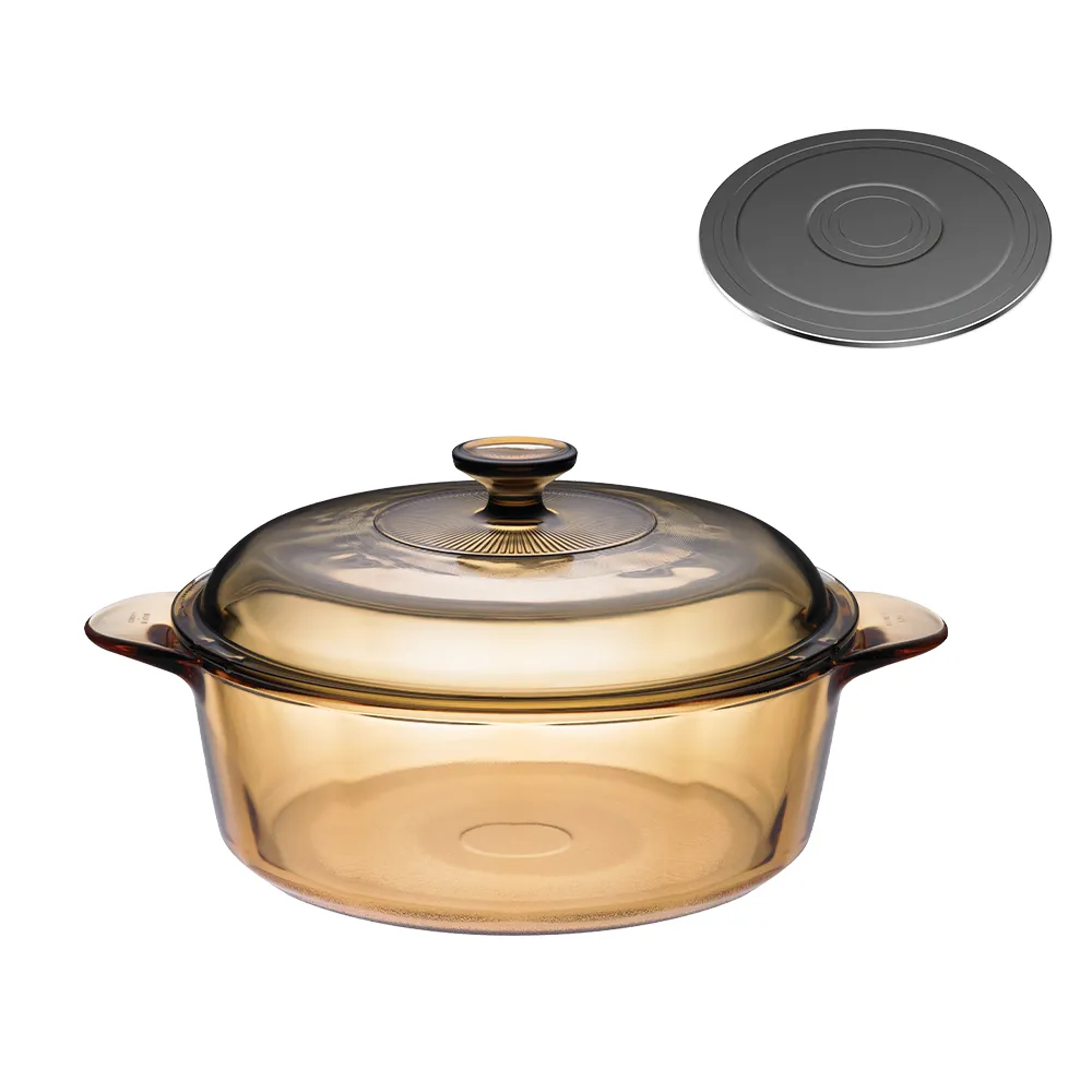 【CorelleBrands 康寧餐具】3.2L晶彩透明鍋(贈多功能導磁盤-顏色隨機出貨)