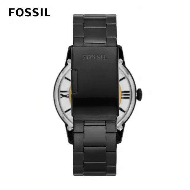 【FOSSIL 官方旗艦館】Townsman 金色鏤空羅馬數字機械錶 黑色不鏽鋼鍊帶 手錶 44mm ME3197