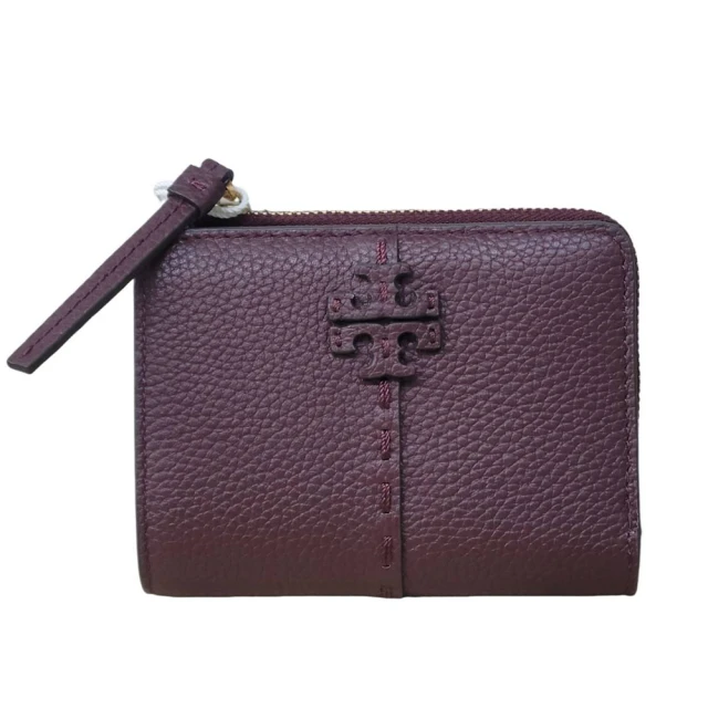 TORY BURCH TORY BURCH 新款 McGraw 立體皮革LOGO荔枝紋短夾 酒紅色(立體logo/短夾/贈禮盒袋)