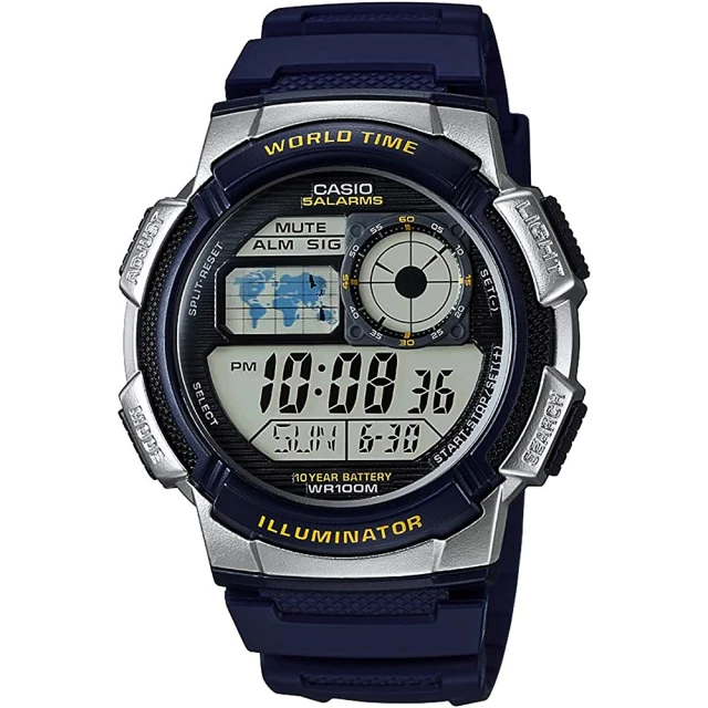 CASIO 卡西歐 學生錶 多功能世界時間電子錶-藍銀(AE-1000W-2AV)