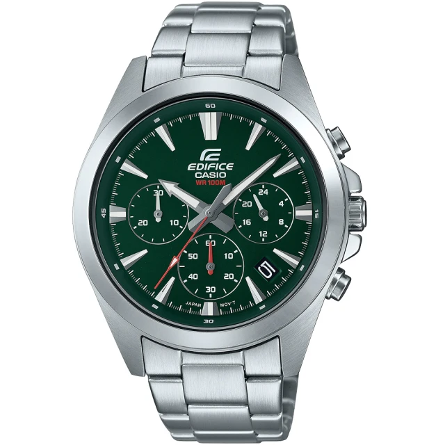 CASIO 卡西歐 EDIFICE 簡約運動風三眼計時手錶-綠(EFV-630D-3A)