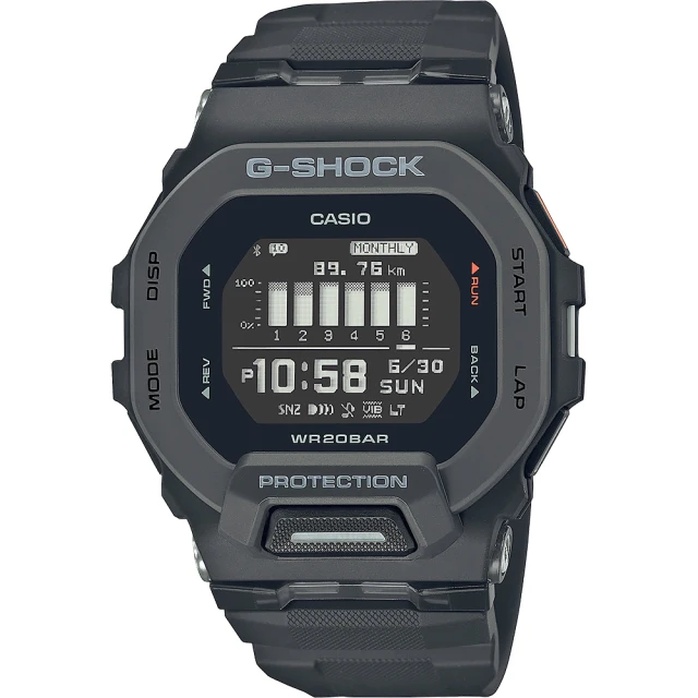CASIO 卡西歐 G-SHOCK 纖薄運動系藍芽計時手錶-沉著黑(GBD-200-1)
