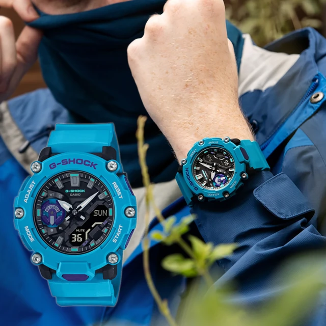 CASIO 卡西歐CASIO 卡西歐 G-SHOCK 一起冒險去 碳核心防護構造雙顯計時手錶-藍綠(GA-2200-2A)