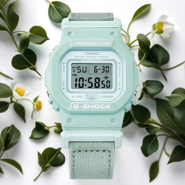 CASIO 卡西歐 G-SHOCK 自然系列 湖水藍 布質錶帶方型女錶(GMD-S5600CT-3)