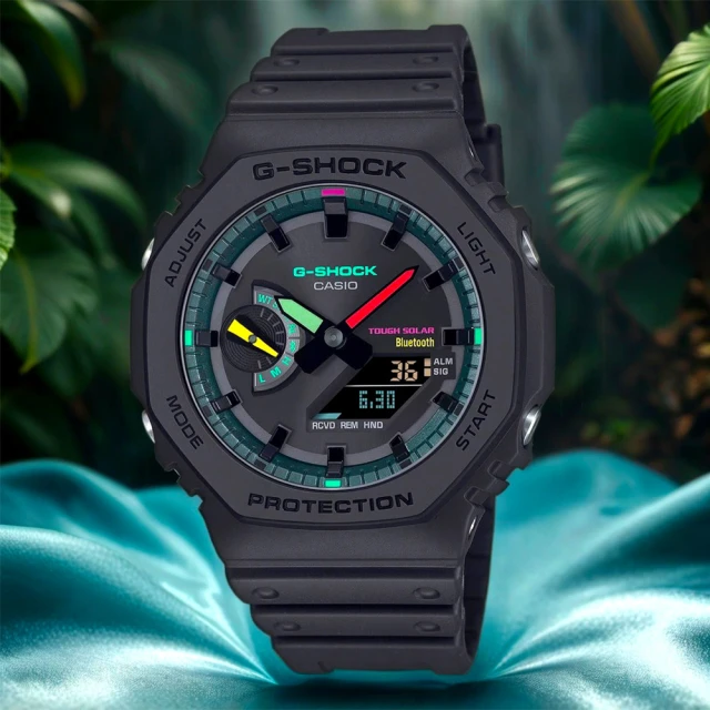 CASIO 卡西歐 G-SHOCK 八角 農家橡樹 霓虹科幻藍芽太陽能雙顯手錶(GA-B2100MF-1A)