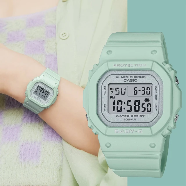 CASIO 卡西歐 BABY-G 春季色彩方形女錶電子錶-鼠尾草綠(BGD-565SC-3)