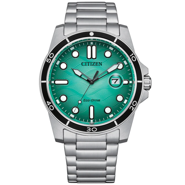CITIZEN 星辰 GENTS系列 水波紋時尚光動能腕錶/薄荷綠41.5mm(AW1816-89L)