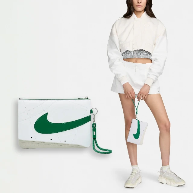 NIKE 耐吉 錢包 Icon Blazer Wristlet 白 綠 皮革 手腕包 隨身包 小包 大勾勾(N100994917-7OS)