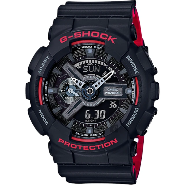 CASIO 卡西歐 G-SHOCK 人氣經典紅黑雙顯手錶(GA-110HR-1A)