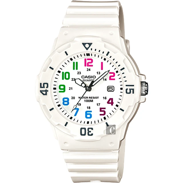 CASIO 卡西歐CASIO 卡西歐 學生錶 迷你運動風指針手錶-彩色x白 考試手錶(LRW-200H-7BVDF)