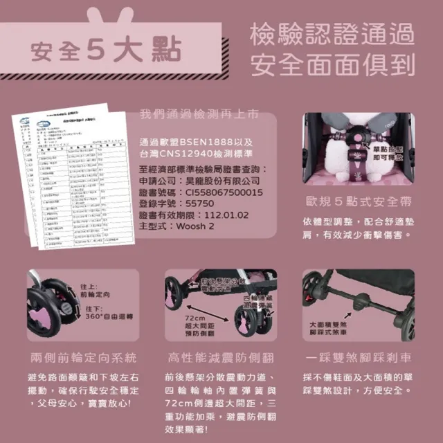 【HTGC】可登機 輕量秒收 單手折疊 嬰兒推車嬰兒車/單腳剎車/170度平躺/推車/手推車/娃娃車 粉兔兔