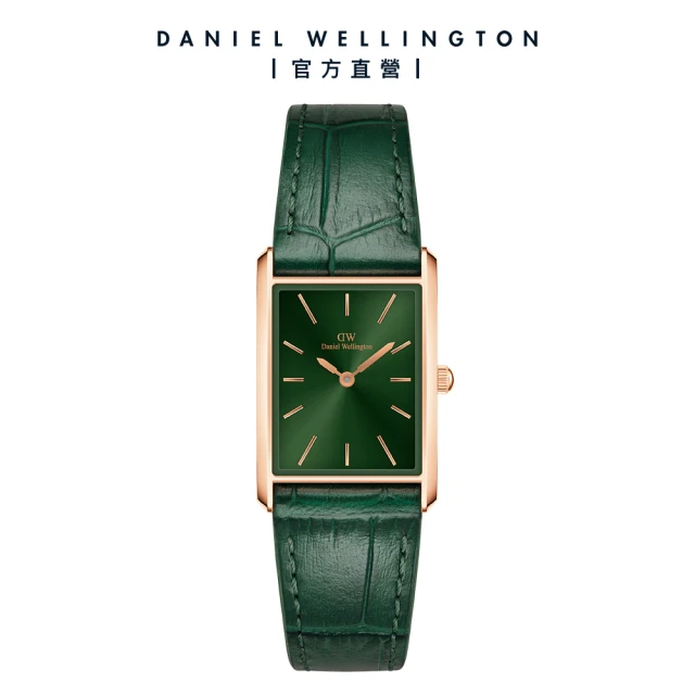 Daniel Wellington DW 手錶 Bound 32x22mm 摩登伯朗大道綠皮革方錶-綠錶盤(玫瑰金框)