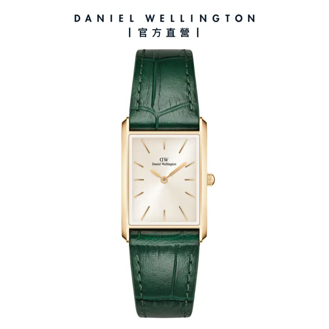 【Daniel Wellington】DW 手錶 Bound 32x22mm 摩登伯朗大道綠皮革方錶-香檳金錶盤(香檳金框)