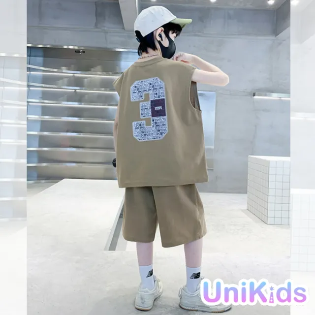 【UniKids】中大童裝短2件套裝無袖背心休閒五分褲  男大童裝 VPMYJ-2322(咖)