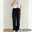 【UniStyle】工裝休閒長褲 韓版小捏摺口袋 女 UPK1566(黑)