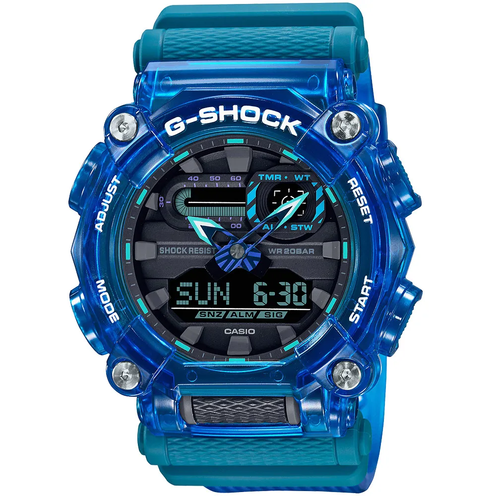 【CASIO 卡西歐】G-SHOCK 炫彩音浪 工業風雙顯手錶-科技藍 送禮 禮物 推薦(GA-900SKL-2A)