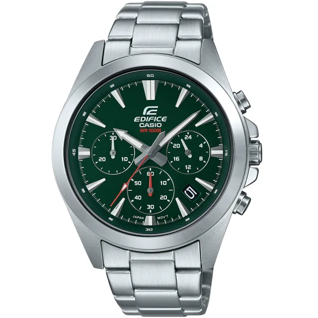 【CASIO 卡西歐】EDIFICE 簡約運動風三眼計時手錶-綠 送禮 禮物 推薦(EFV-630D-3A)