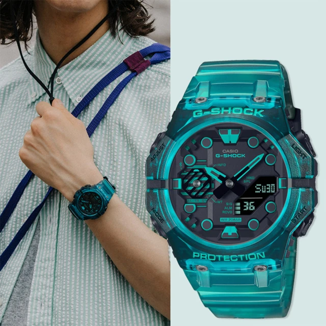 CASIO 卡西歐 G-SHOCK 土耳其藍 藍牙連線 碳纖維核心防護雙顯手錶 聖誕節 禮物(GA-B001G-2A)