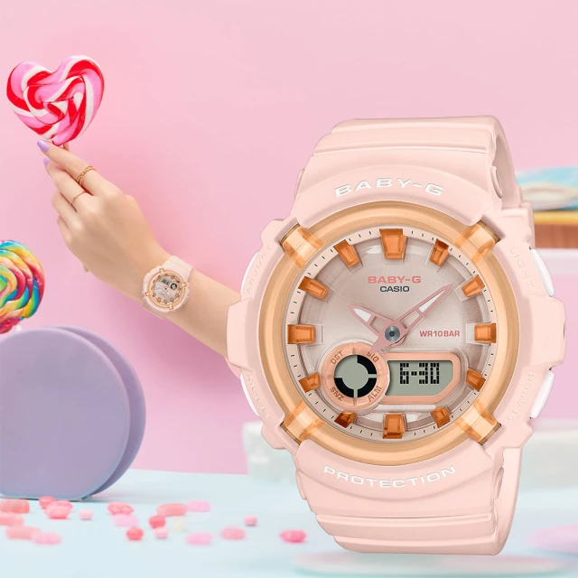 CASIO 卡西歐 BABY-G 水蜜桃糖果雙顯手錶 聖誕節 禮物(BGA-280SW-4A)