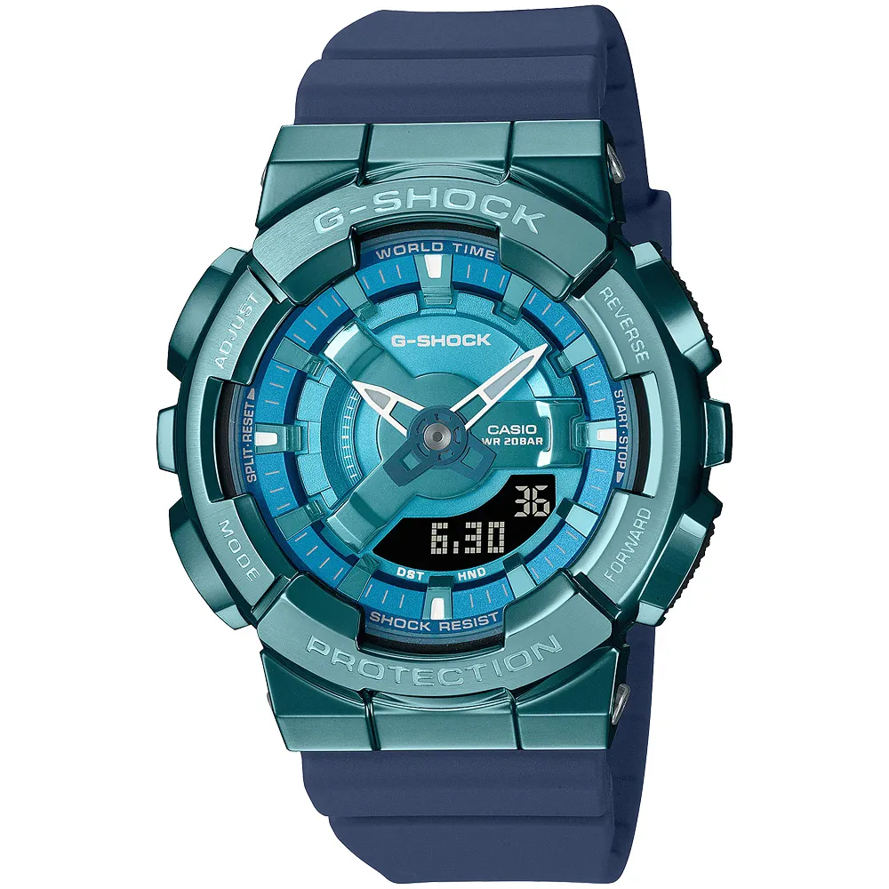 【CASIO 卡西歐】G-SHOCK 金屬色雙顯電子錶-科技藍 送禮 禮物 推薦(GM-S110LB-2A)
