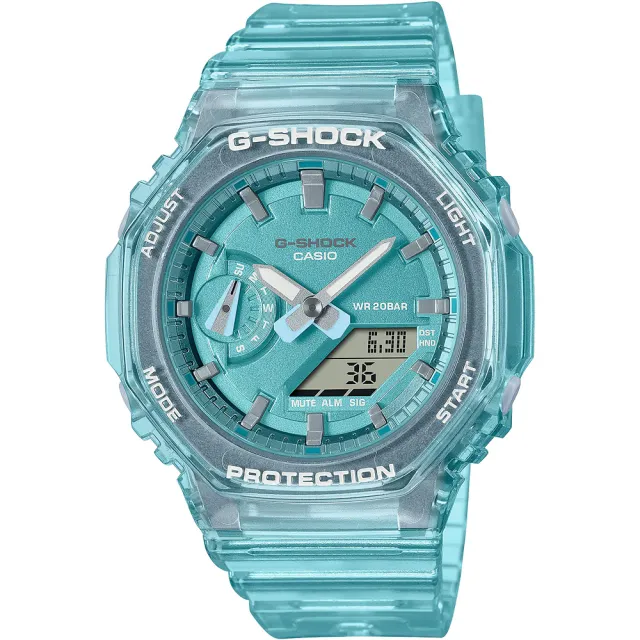 【CASIO 卡西歐】G-SHOCK 女錶 八角 半透明雙顯手錶-藍(GMA-S2100SK-2A)