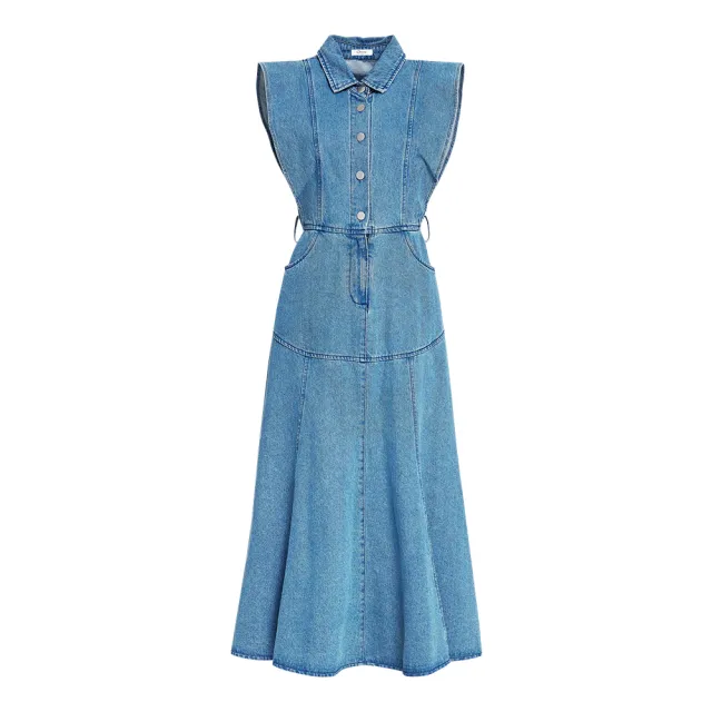 【OUWEY 歐薇】都會休閒半開襟無袖牛仔洋裝(藍色；S-L；3242328743)