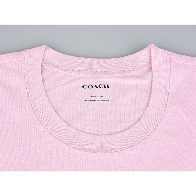 【COACH】COACH白字LOGO設計純棉短袖T恤(女款/淺粉)