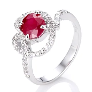 【DOLLY】1克拉 緬甸紅寶石14K金鑽石戒指(020)