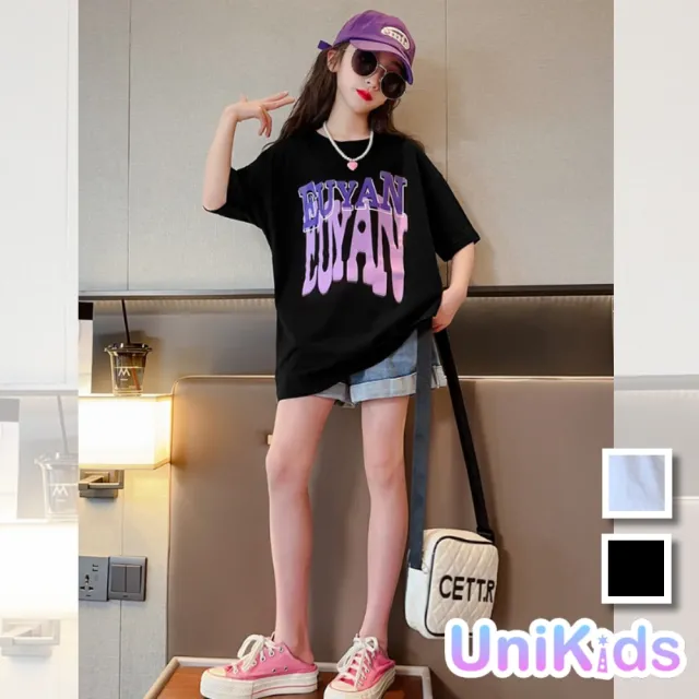 【UniKids】中大童裝短袖T恤 風格字母印花 女大童裝 CVCJD2885(白 黑)