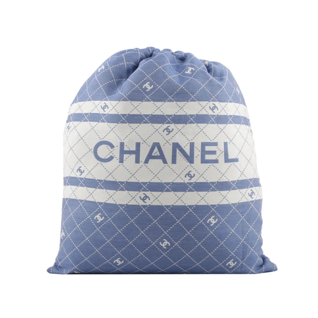 CHANEL 香奈兒 CC Logo 標誌菱格紋棉質混絲束口後背包+浴巾組(藍色)