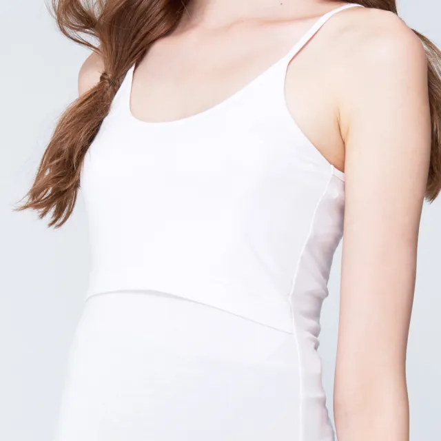 【Gennies 奇妮】細肩帶哺乳上衣-白(哺乳衣 無袖哺乳衣 短版 背心上衣 居家服 內搭衣 親膚 上掀哺乳)