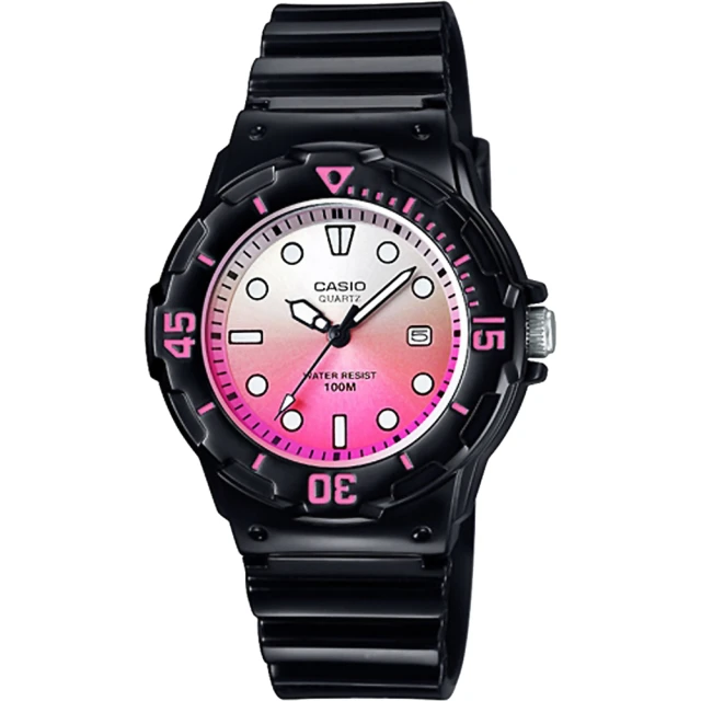【CASIO 卡西歐】學生錶  清涼海洋風女錶-漸層粉x黑 考試手錶(LRW-200H-4EVDR)