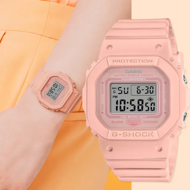 【CASIO 卡西歐】G-SHOCK 珊瑚粉橘方形女錶 送禮 禮物 推薦(GMD-S5600BA-4)