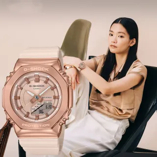 【CASIO 卡西歐】G-SHOCK ITZY彩領配戴款 粉紅金 八角農家橡樹手錶 女錶(GM-S2100PG-4A)