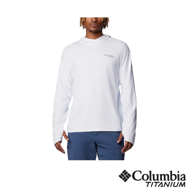 Columbia 哥倫比亞Columbia 哥倫比亞 男款-鈦Summit Valley™超防曬UPF50快排長袖連帽上衣-白色(UAE99930WT/IS 明星商品)