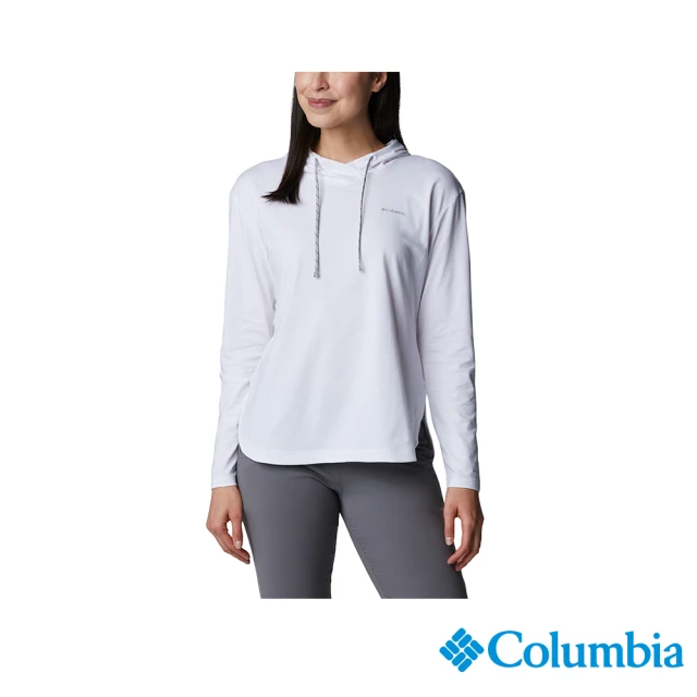 Columbia 哥倫比亞 女款-Sun Trek™防曬UPF50快排連帽長袖上衣-白色(UAL21920WT/IS)