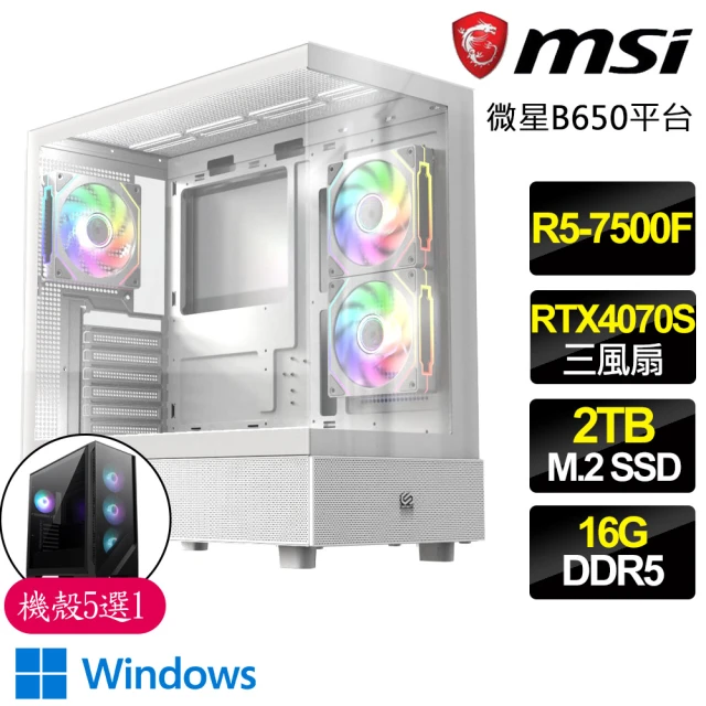 微星平台 R5六核 Geforce RTX4070 SUPER 3X WiN11P{神祕戰}電競電腦(R5-7500F/B650/16G D5/2TB)