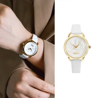 【Vivienne Westwood】金框 白面 經典LOGO土星 浮雕錶盤設計 白色皮革錶帶 女錶 手錶 母親節(VV163GDCM)