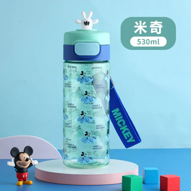 【Disney 迪士尼】3D公仔造型Tritan輕便尼龍提帶兒童彈蓋直飲水壺 - 530ml(蜘蛛人/草莓熊/米奇/米妮)