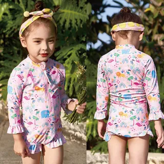 【SWIMFLOW】熱帶森林 連身泳衣 兒童泳衣(泳衣 泳褲 短袖泳衣 泳池 戲水 玩水)