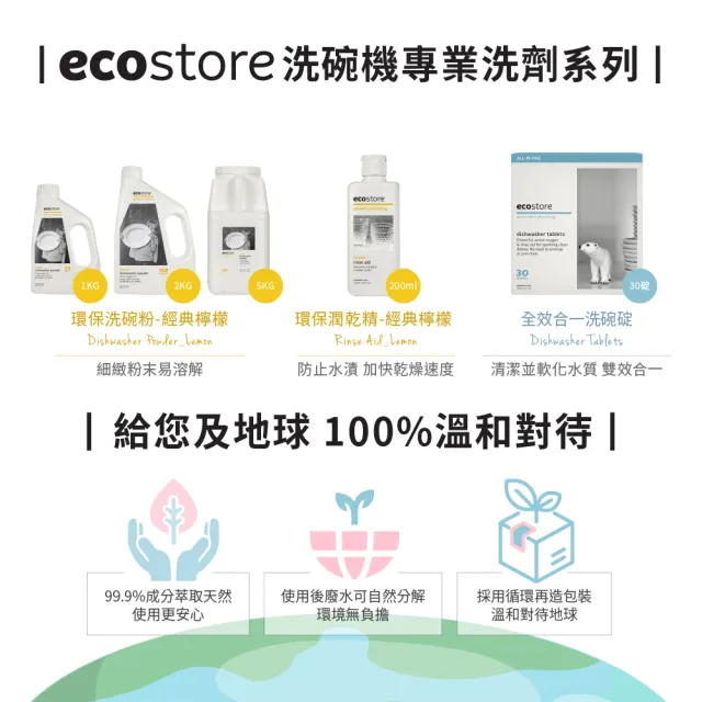 【ecostore 宜可誠】環保洗碗粉 經典檸檬/1kg(3入)