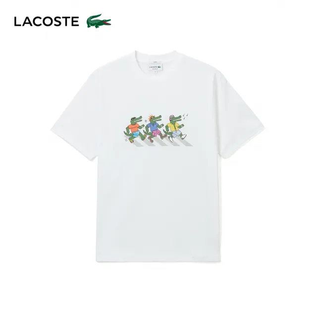【LACOSTE】中性款-俏皮三隻鱷魚印花短袖T恤(白色)