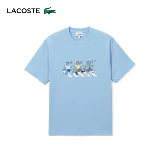 【LACOSTE】中性款-俏皮三隻鱷魚印花短袖T恤(藍色)
